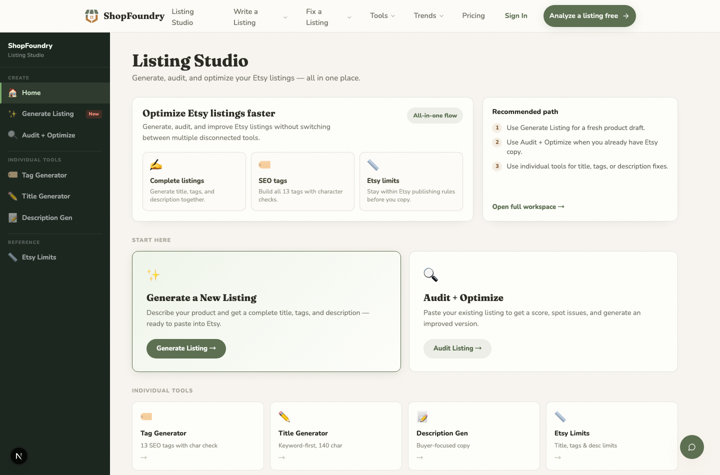 Listing studio dashboard